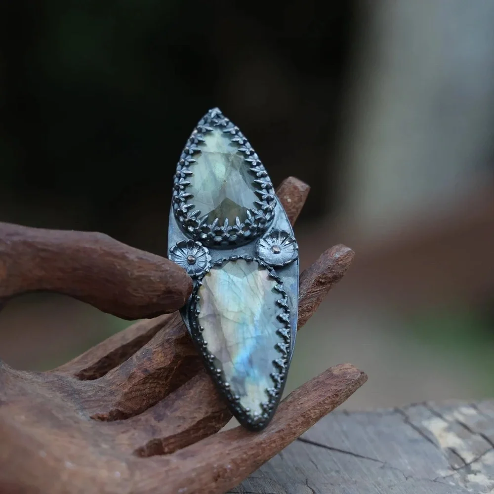 🦋Handmade Vintage STYLE Labradorite Statement Bohemian Ring🦋 - Picture 2 of 5
